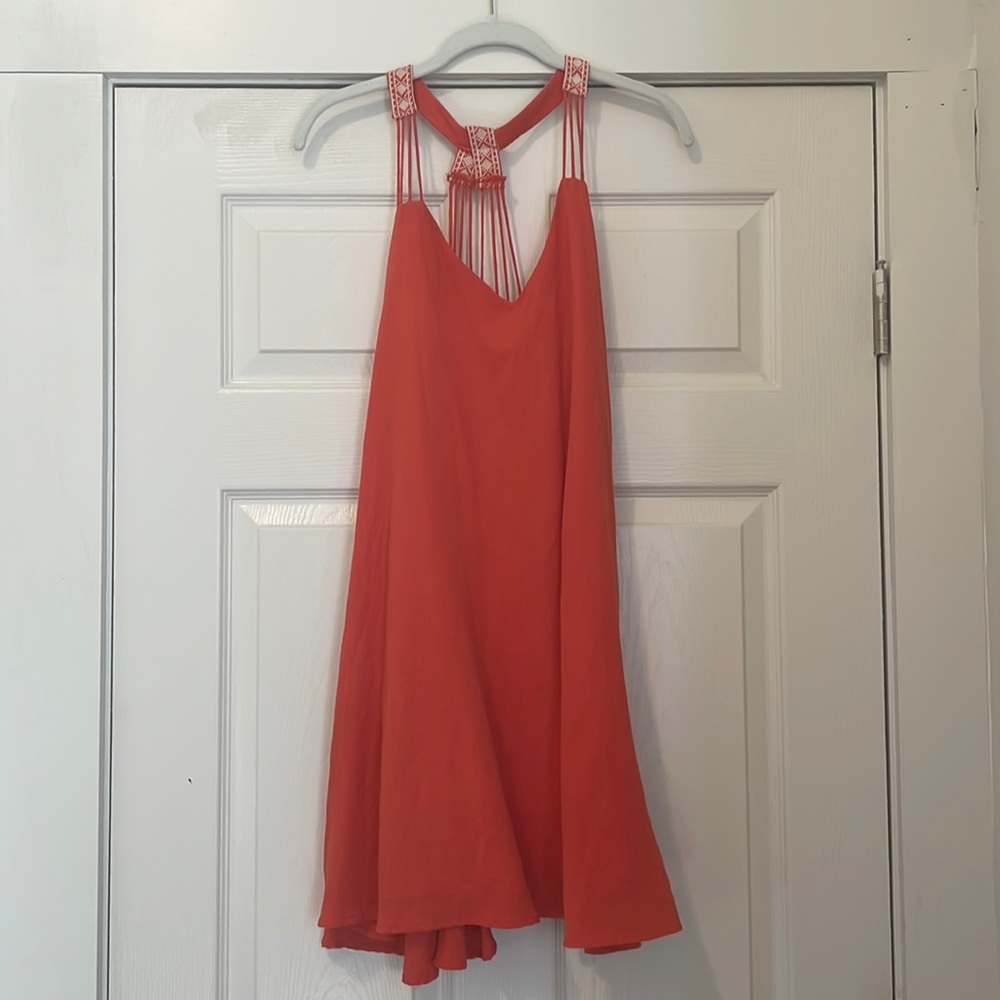 Boutique orange flowy dress, super cute back!